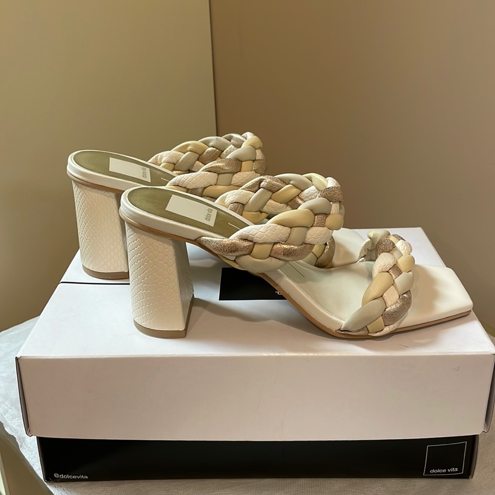 Dolce Vita Braided Cream Block Heel Sandals